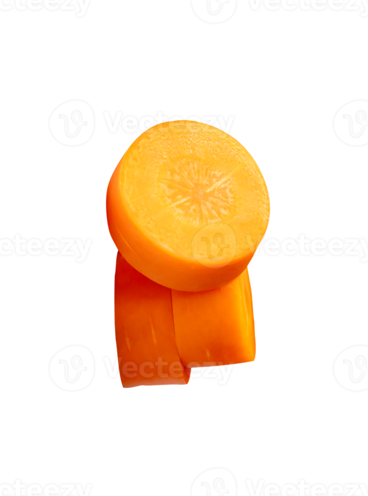 Three orange carrot slices in circles in stack isolated with clipping path in file format png