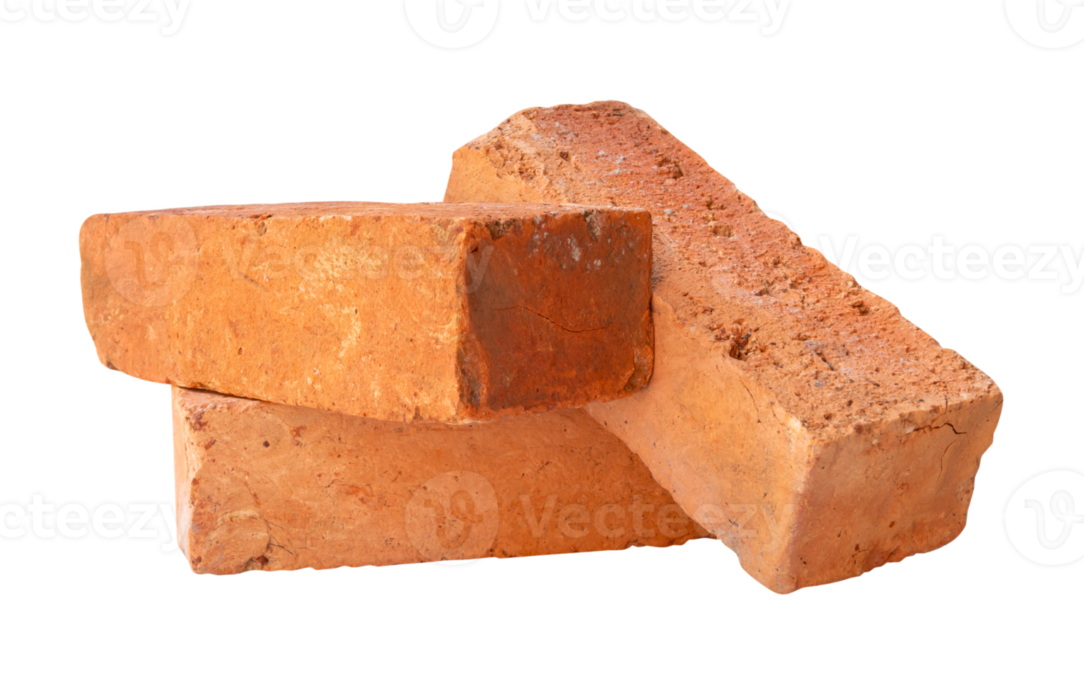 Cracked old red or orange bricks isolated with clipping path in file format png