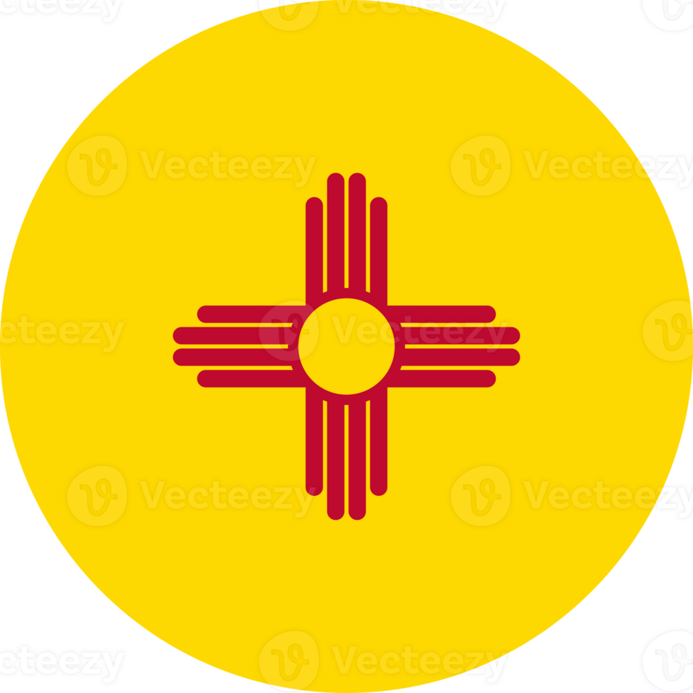 New Mexico circle flag. Official colors icon. New Mexico state round flag template. Badge, background, push button, design element. png