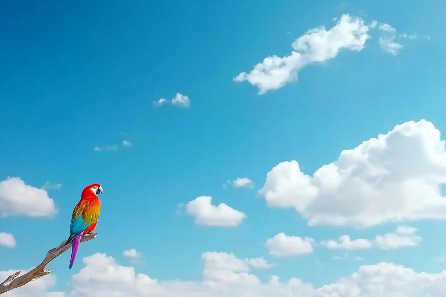 A colorful parrot sits on a branch in the sky photo