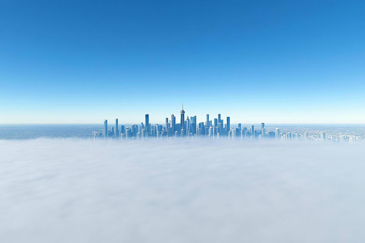 A city is seen in the clouds above the ground photo