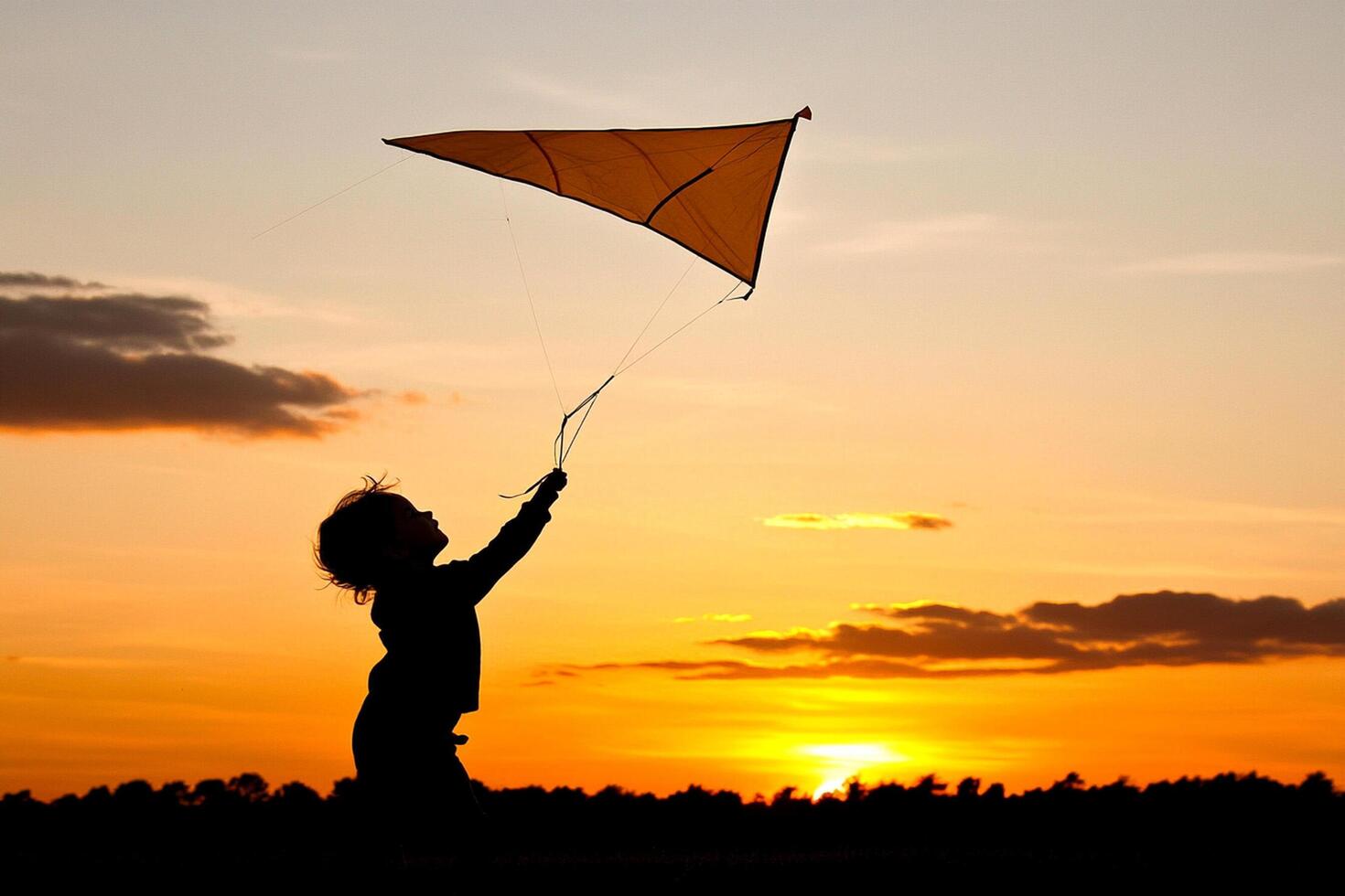 A child flying a kite at sunset photo