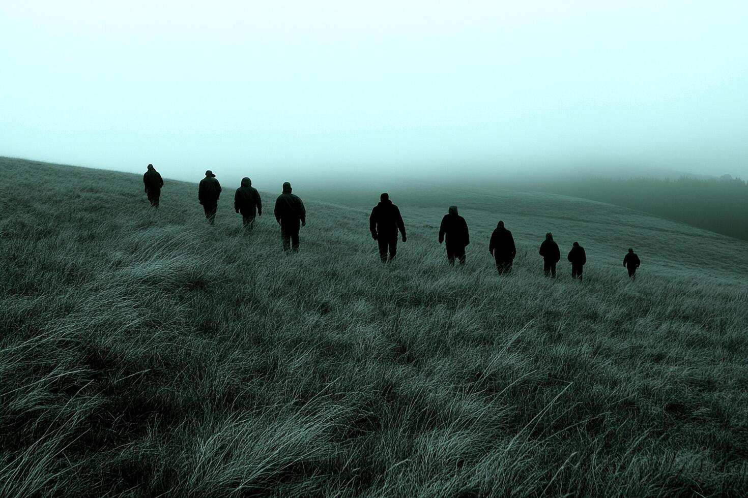 A group of people walking in a field photo
