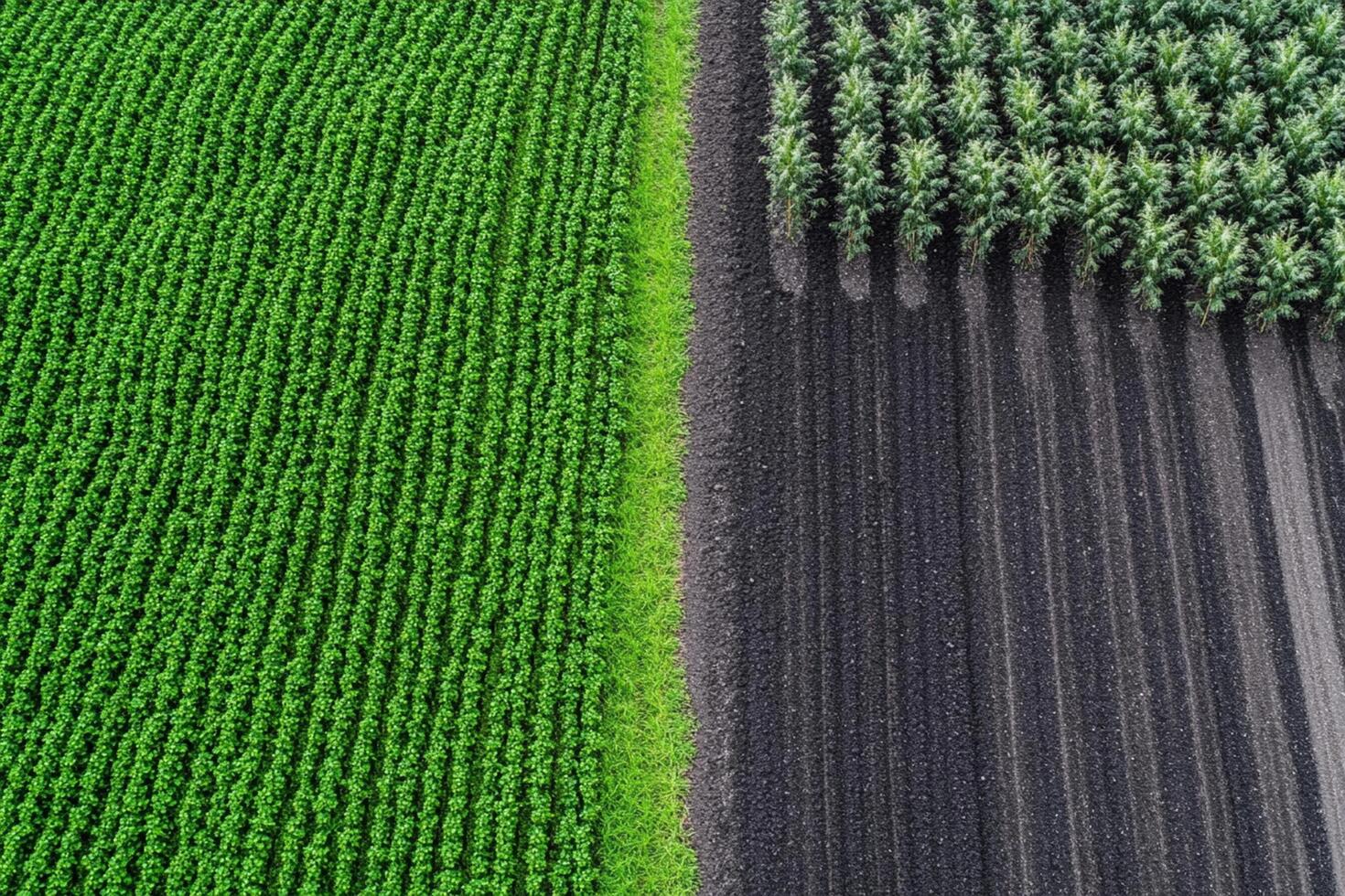 An aerial view of corn and soybean fields photo
