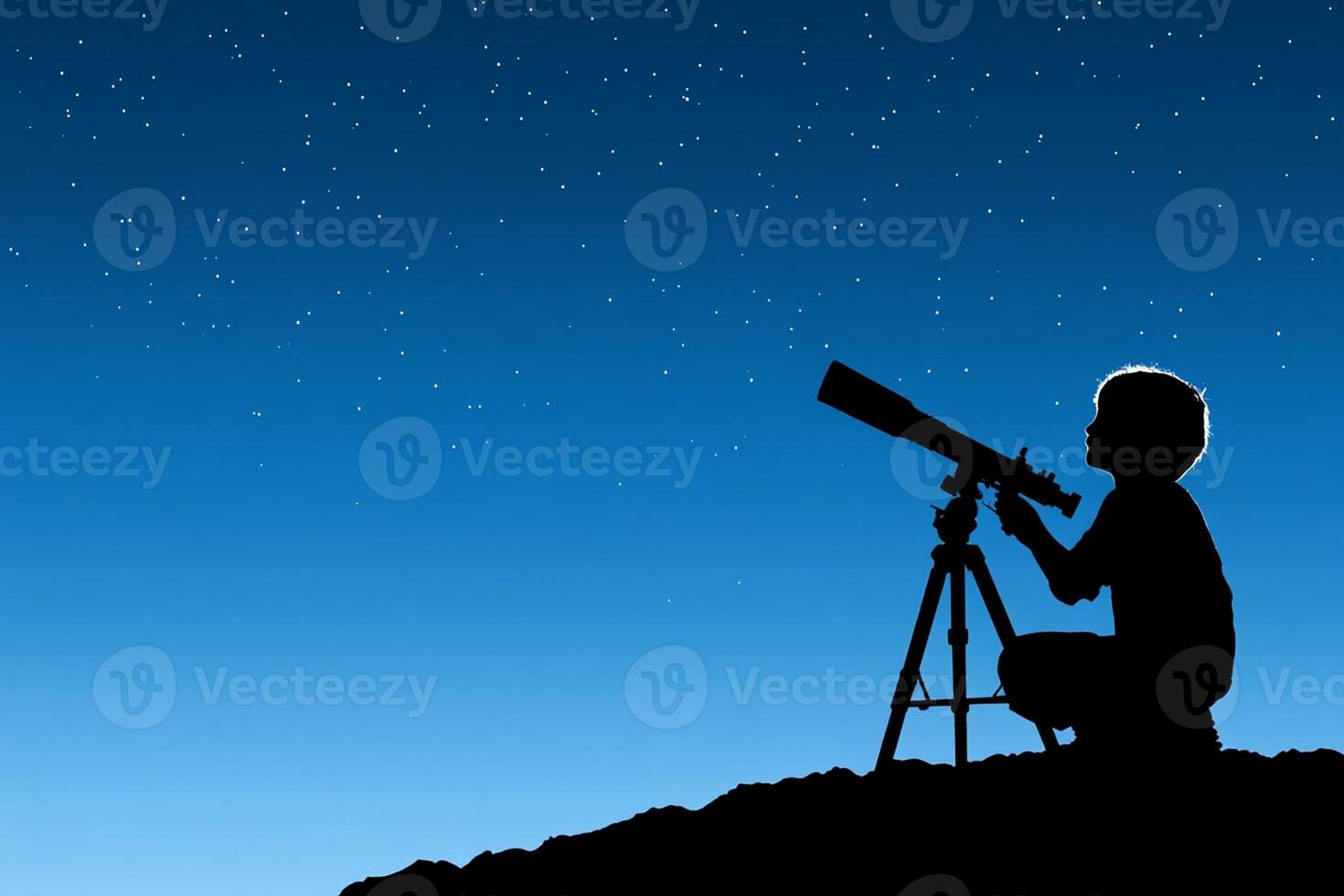 A silhouette of a boy looking through a telescope photo