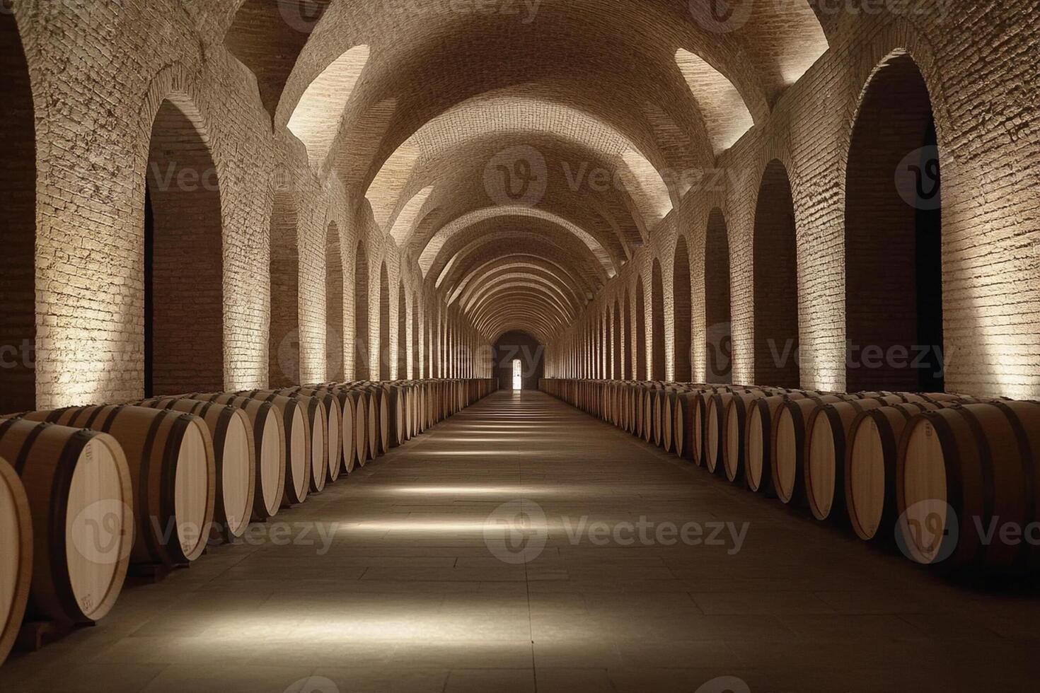 A long tunnel with barrels in it photo