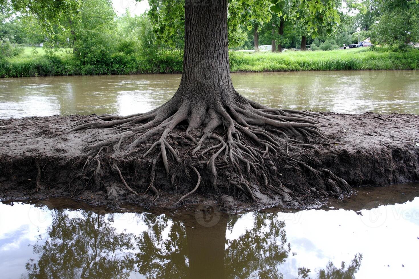 A tree with its roots in the water photo