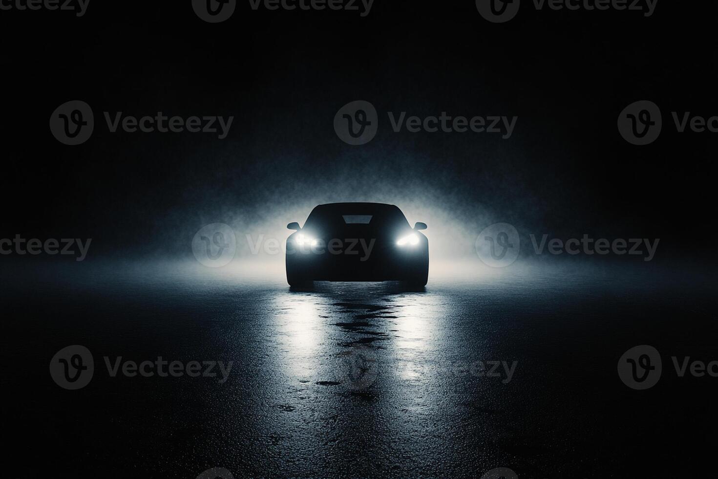 A car is seen in the dark at night photo
