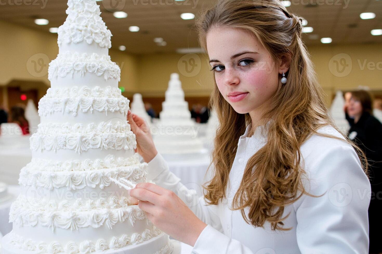 A woman wearing a white shirt photo