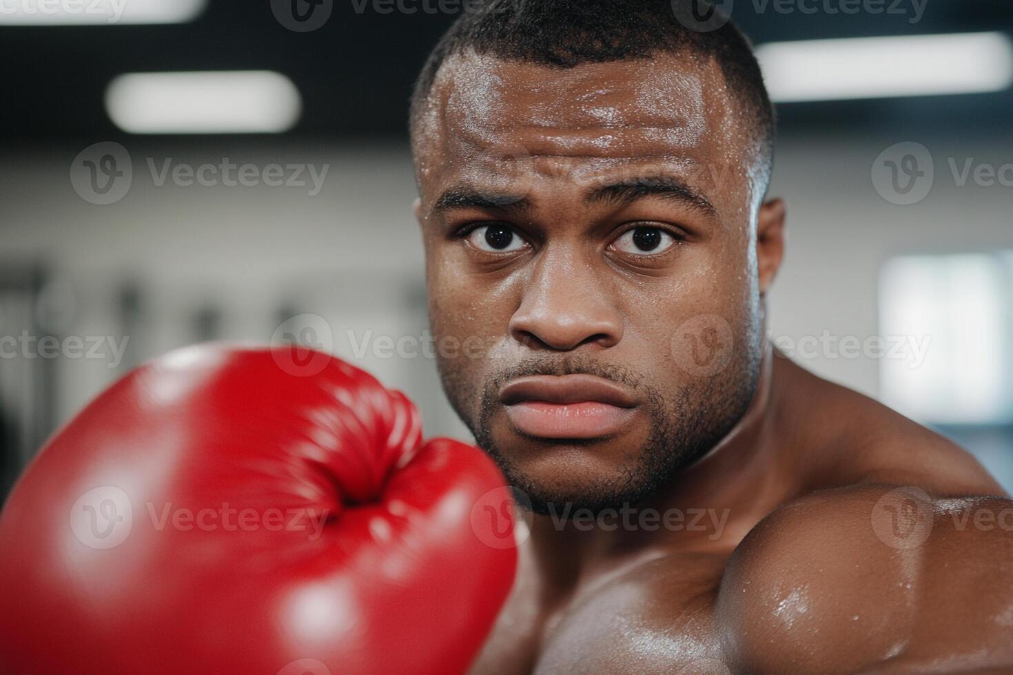 A man in a boxing ring with a red glove photo