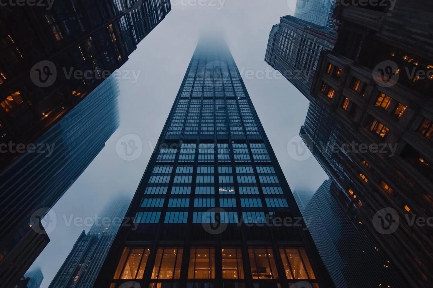 A tall building in the city at night photo