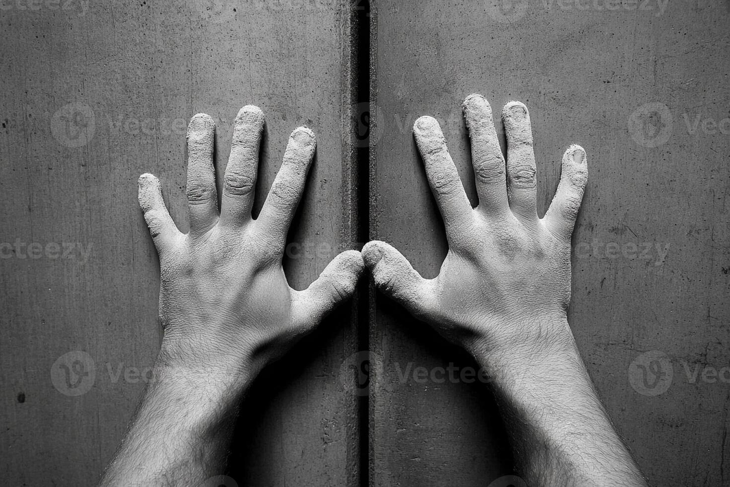 Two hands reaching out to the side of a door photo