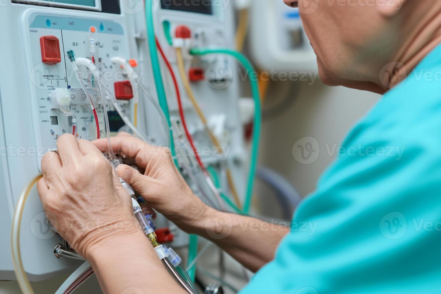 A nurse is working on an electronic device photo