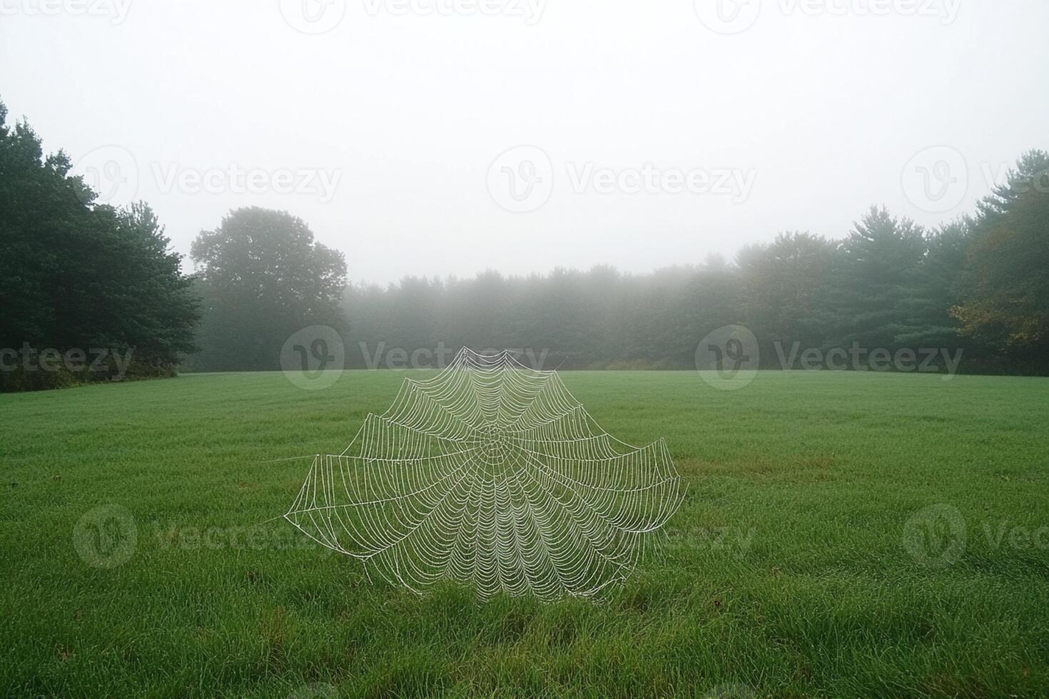 A spider web in a field of grass photo