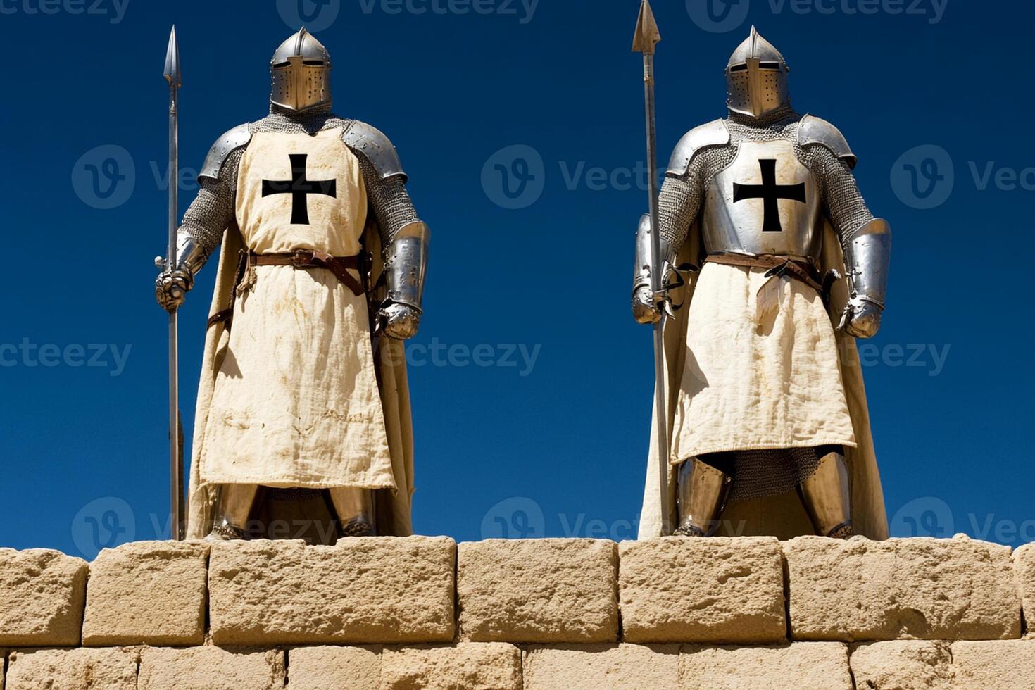 Two knights standing on a wall photo