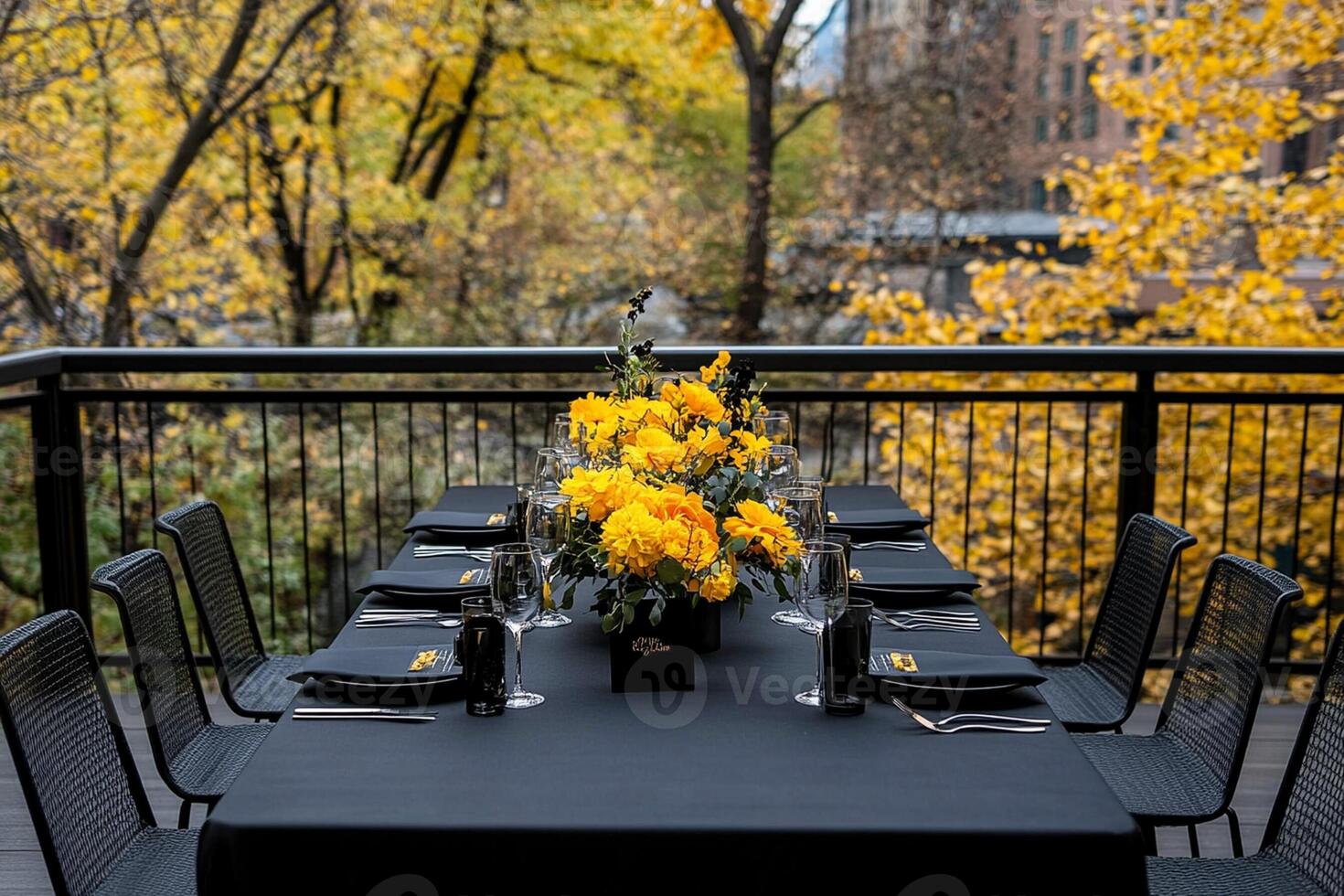 A table set for a dinner party on a balcony photo