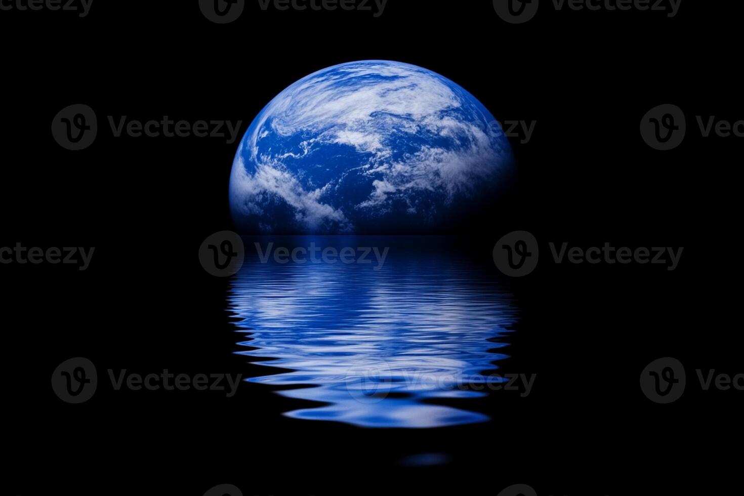 The earth is reflected in water on a black background photo