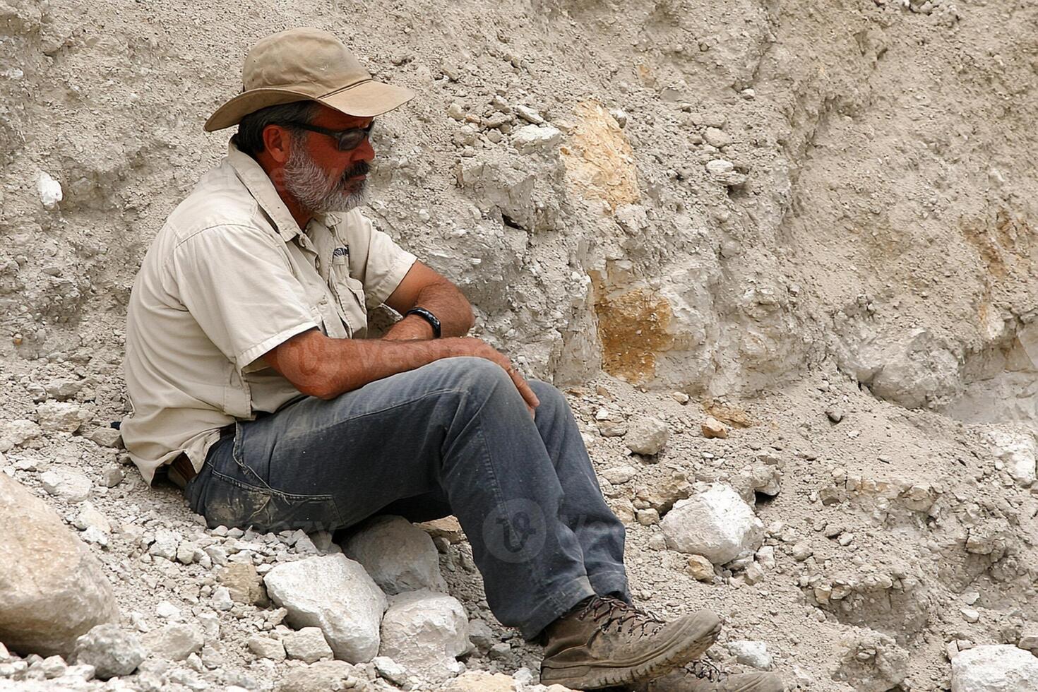 A man sitting on a rock photo