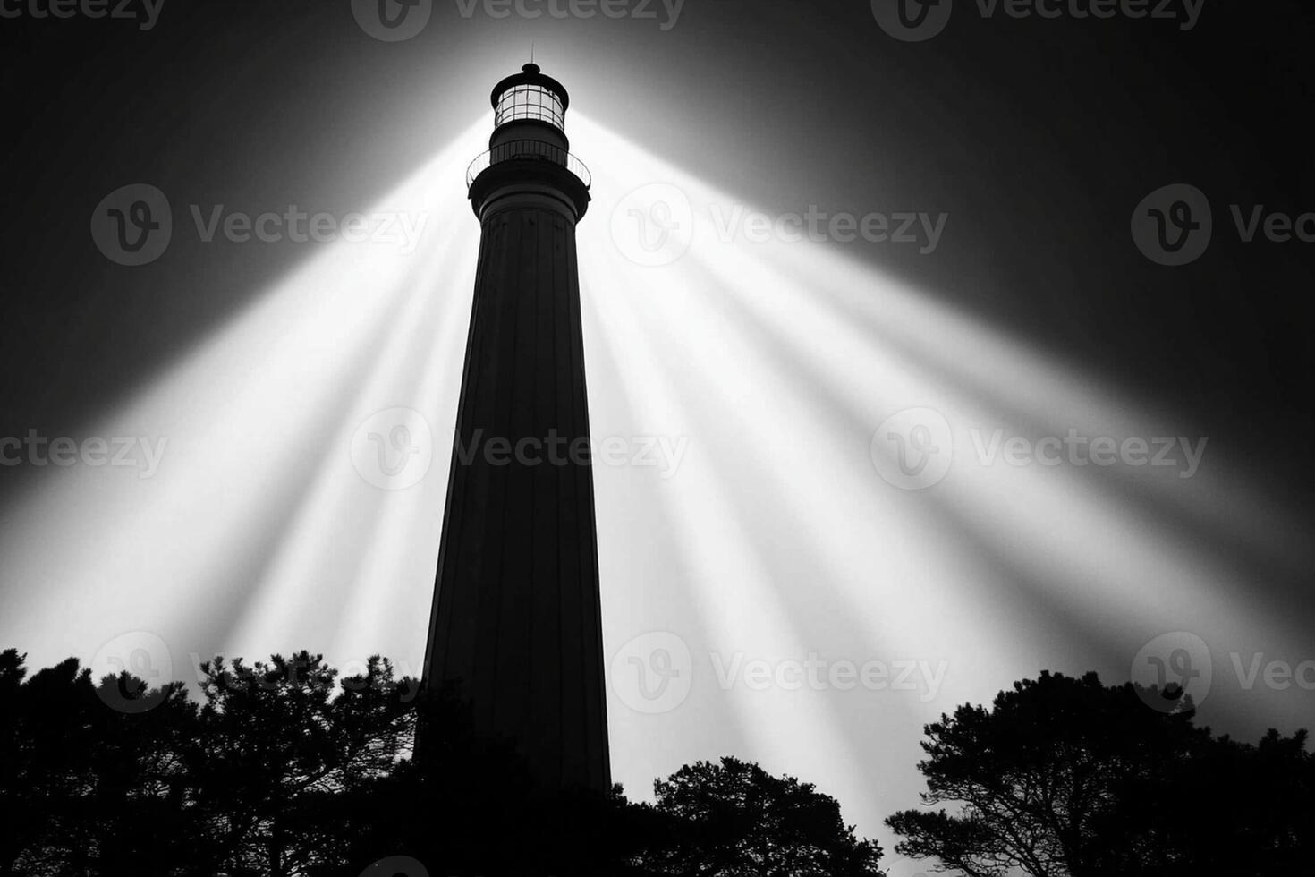 A black and white photo of a lighthouse