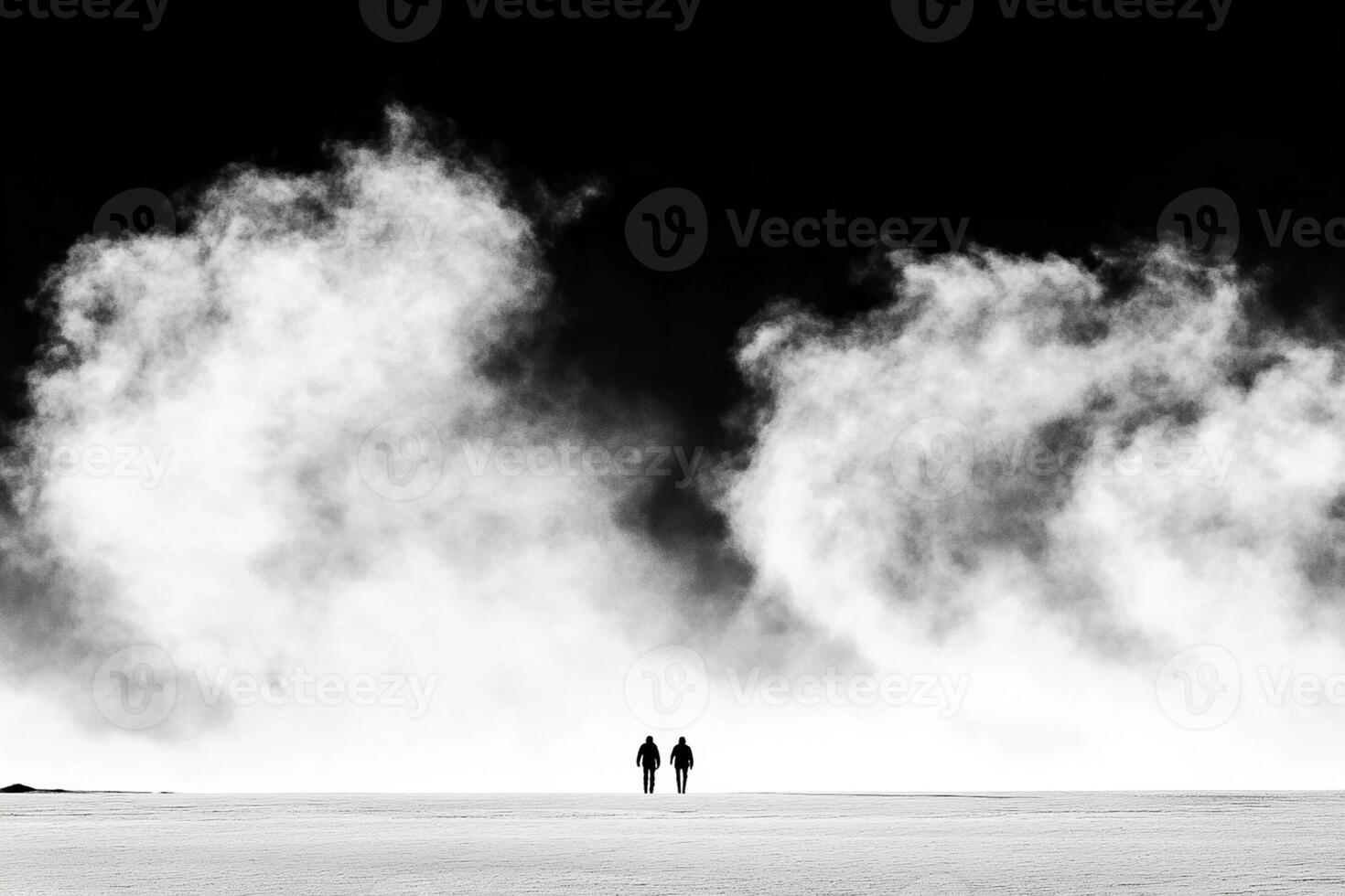 Two people stand in front of a steam cloud photo