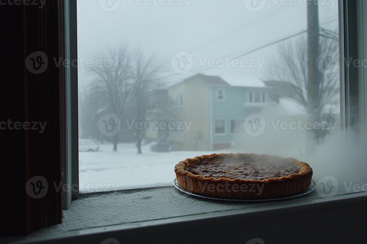 A pie sitting on a window sill photo