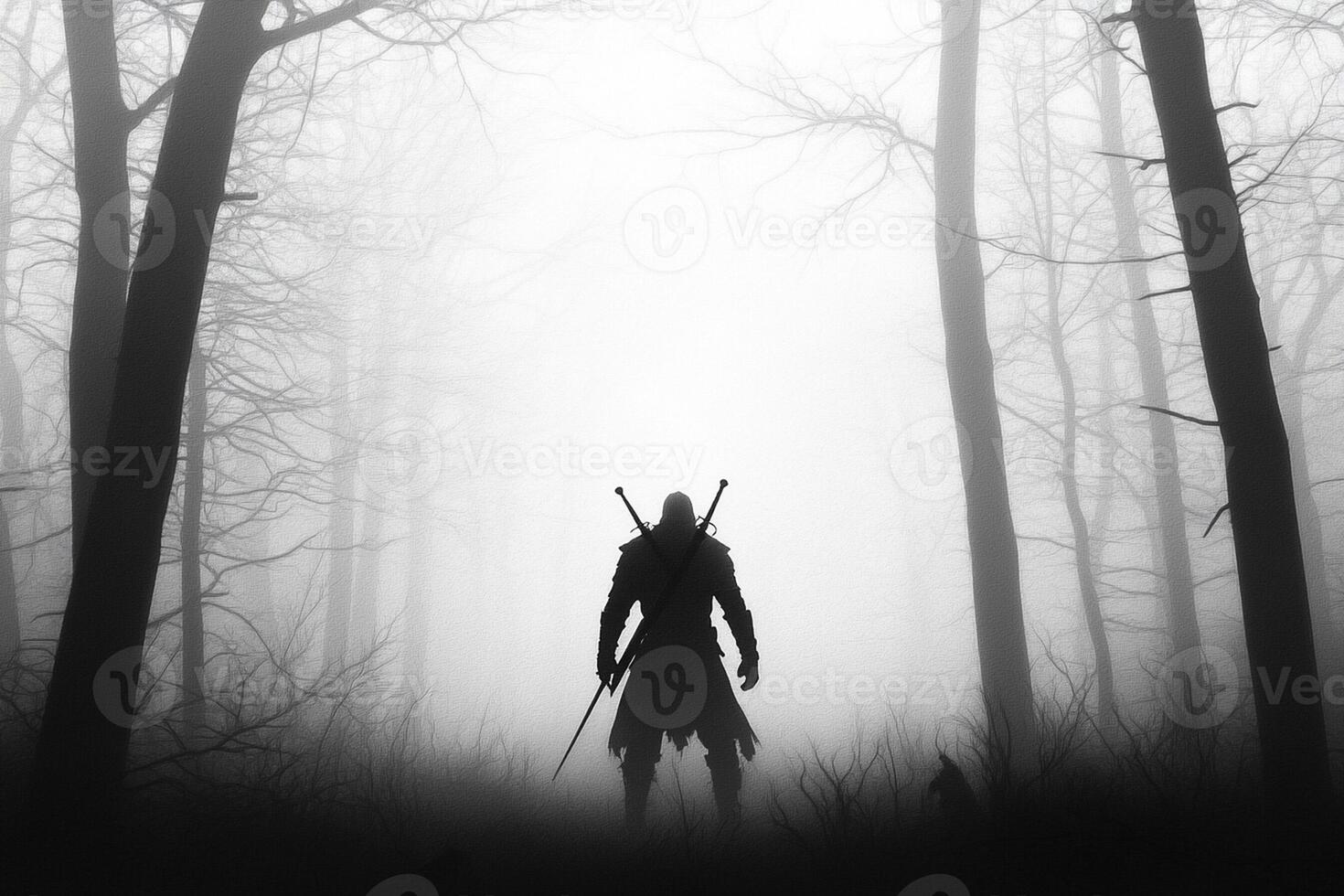 A man in the woods with a sword photo