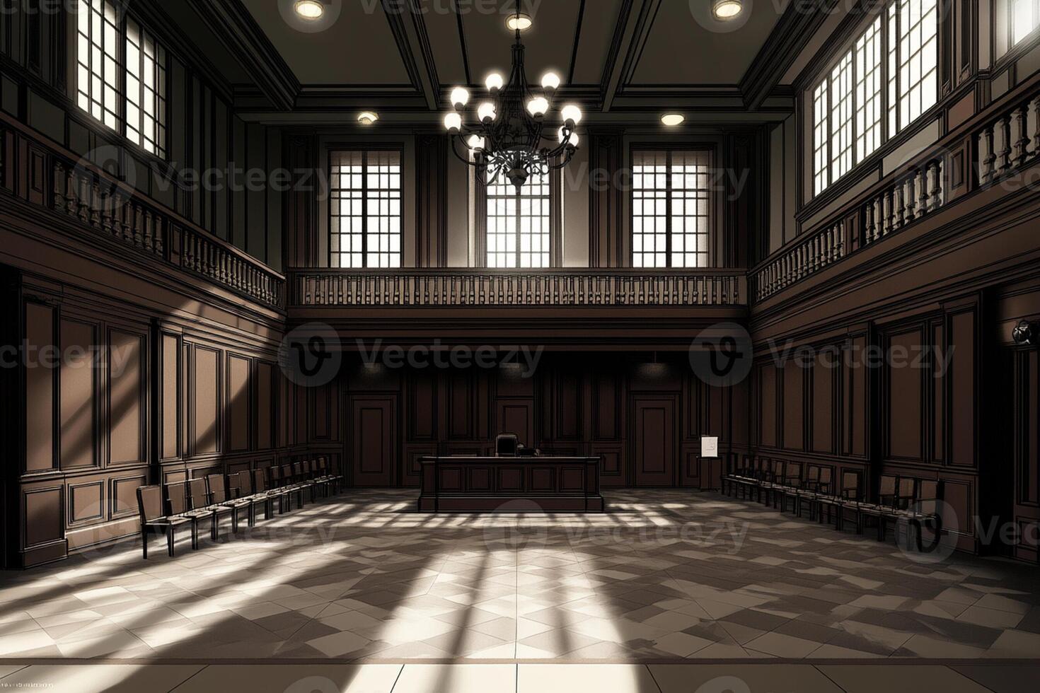 A large room with wooden floors and high ceilings photo