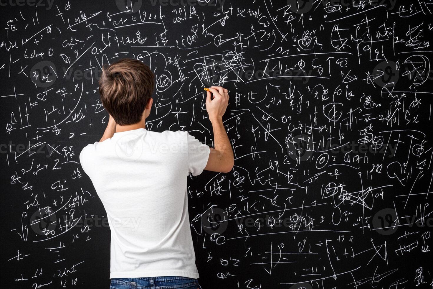 A man writing on a blackboard with formulas photo