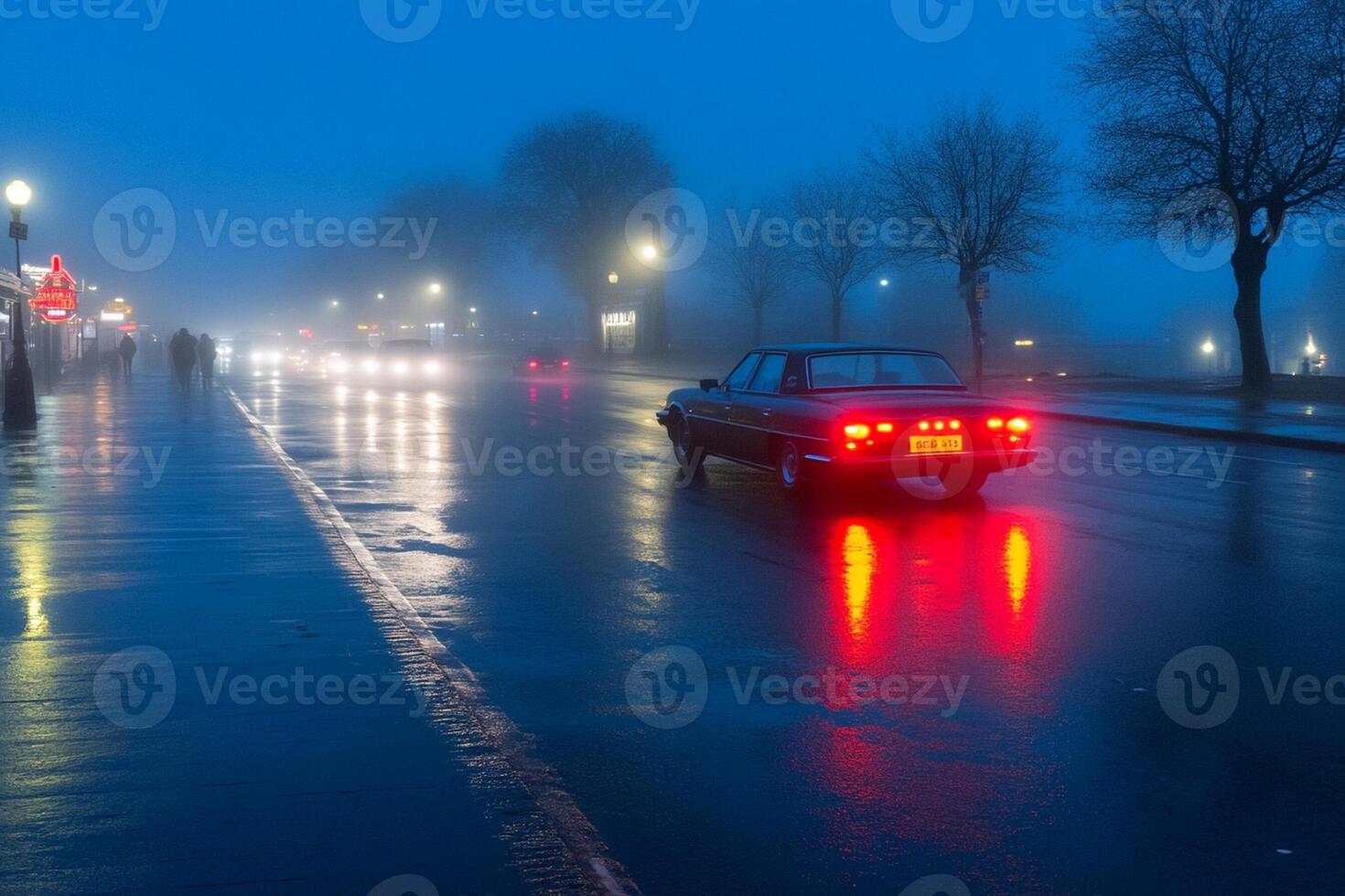 A wet road in the rain photo