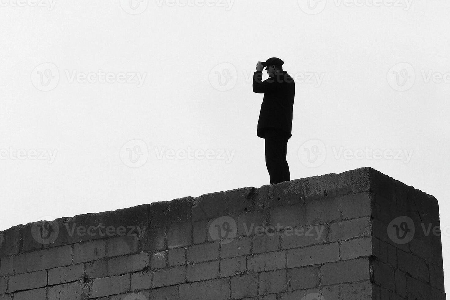 A man standing on top of a brick wall photo