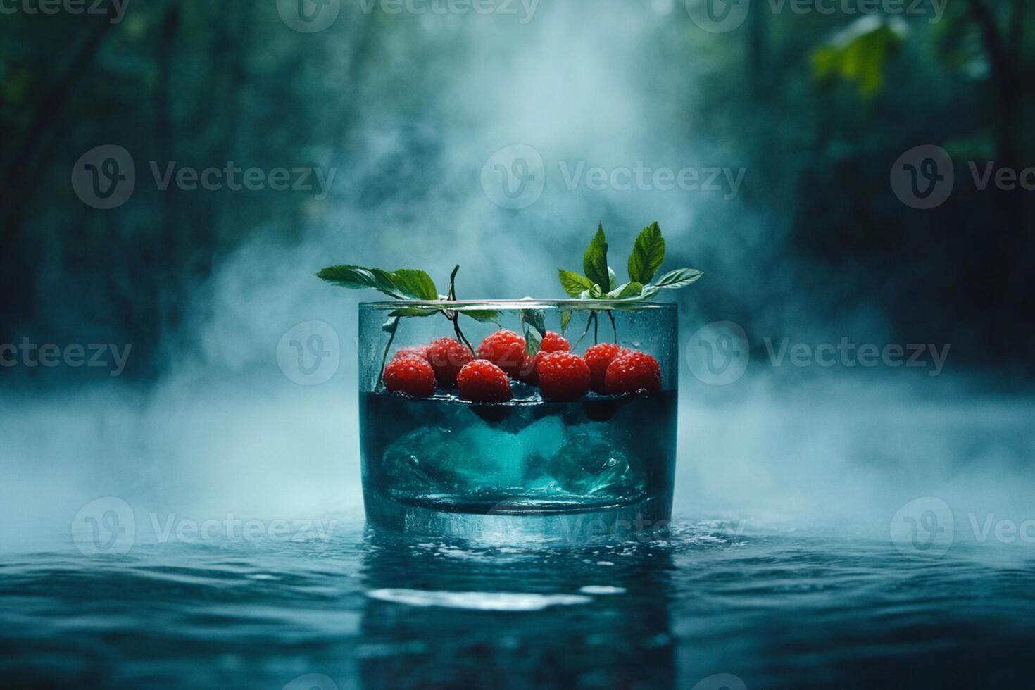 A glass filled with berries in water photo