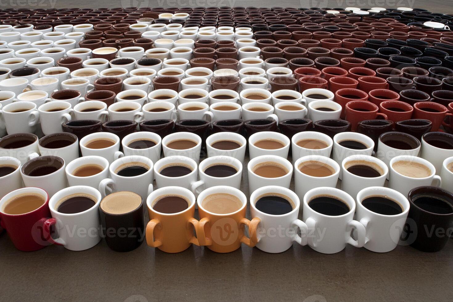 A large group of coffee cups arranged in a pattern photo