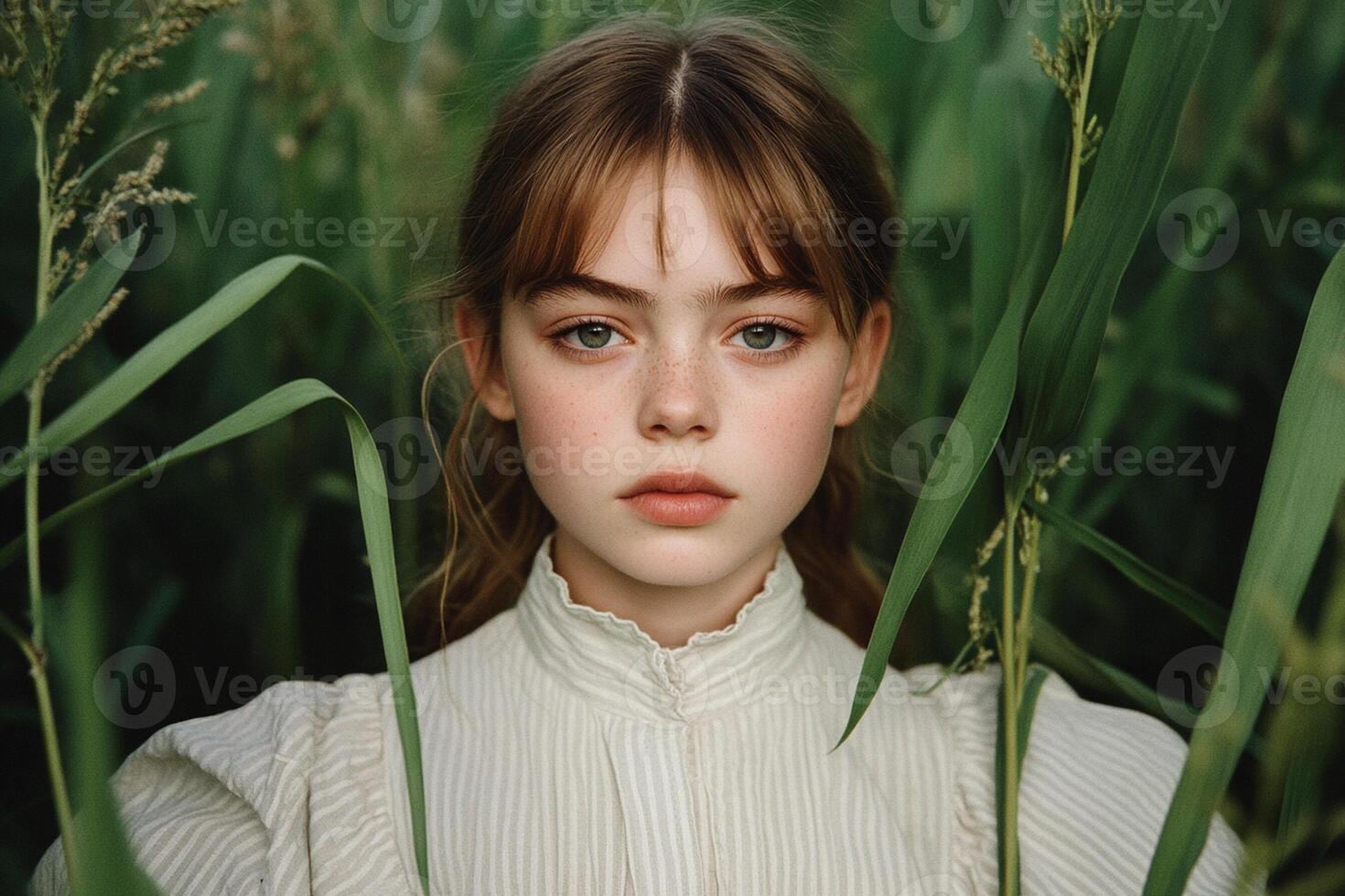 A young girl in a field of tall grass photo