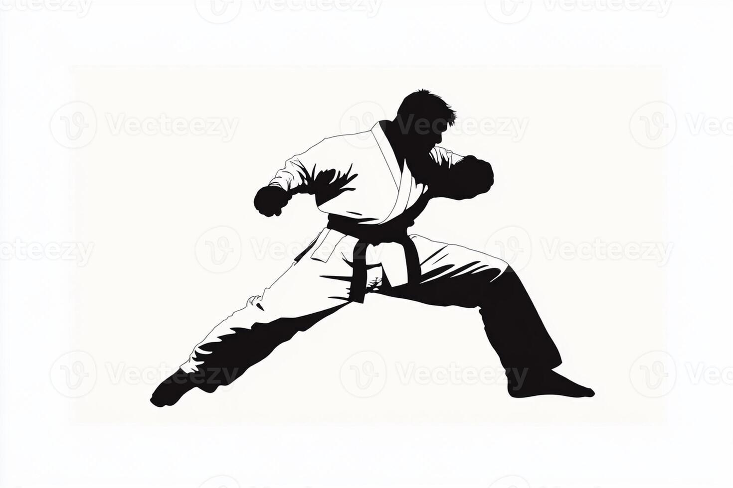 Karate man silhouette on white background photo