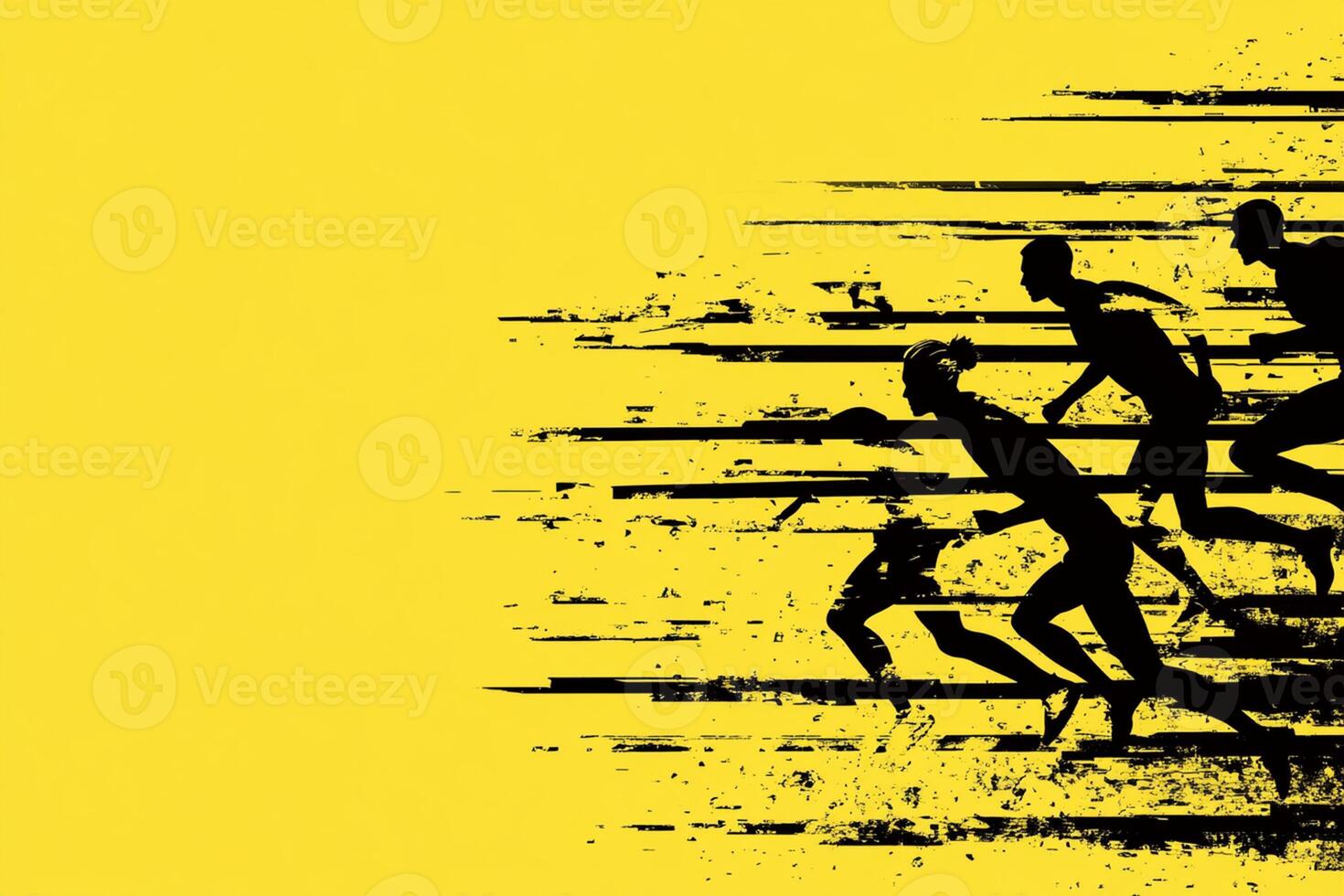 A group of people running on a yellow background photo