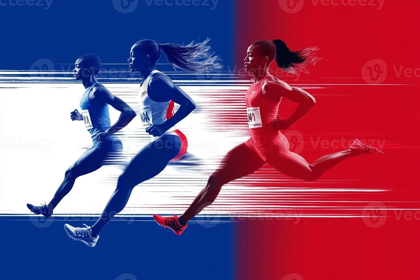 Three women running in front of the flag of france photo