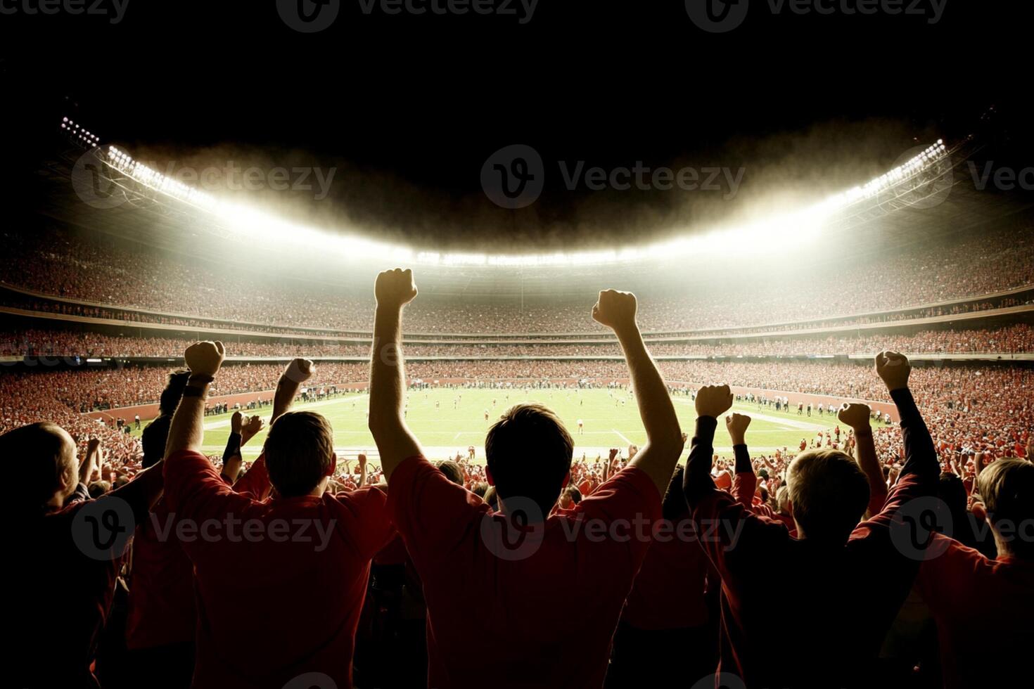 A group of people in a stadium cheering photo