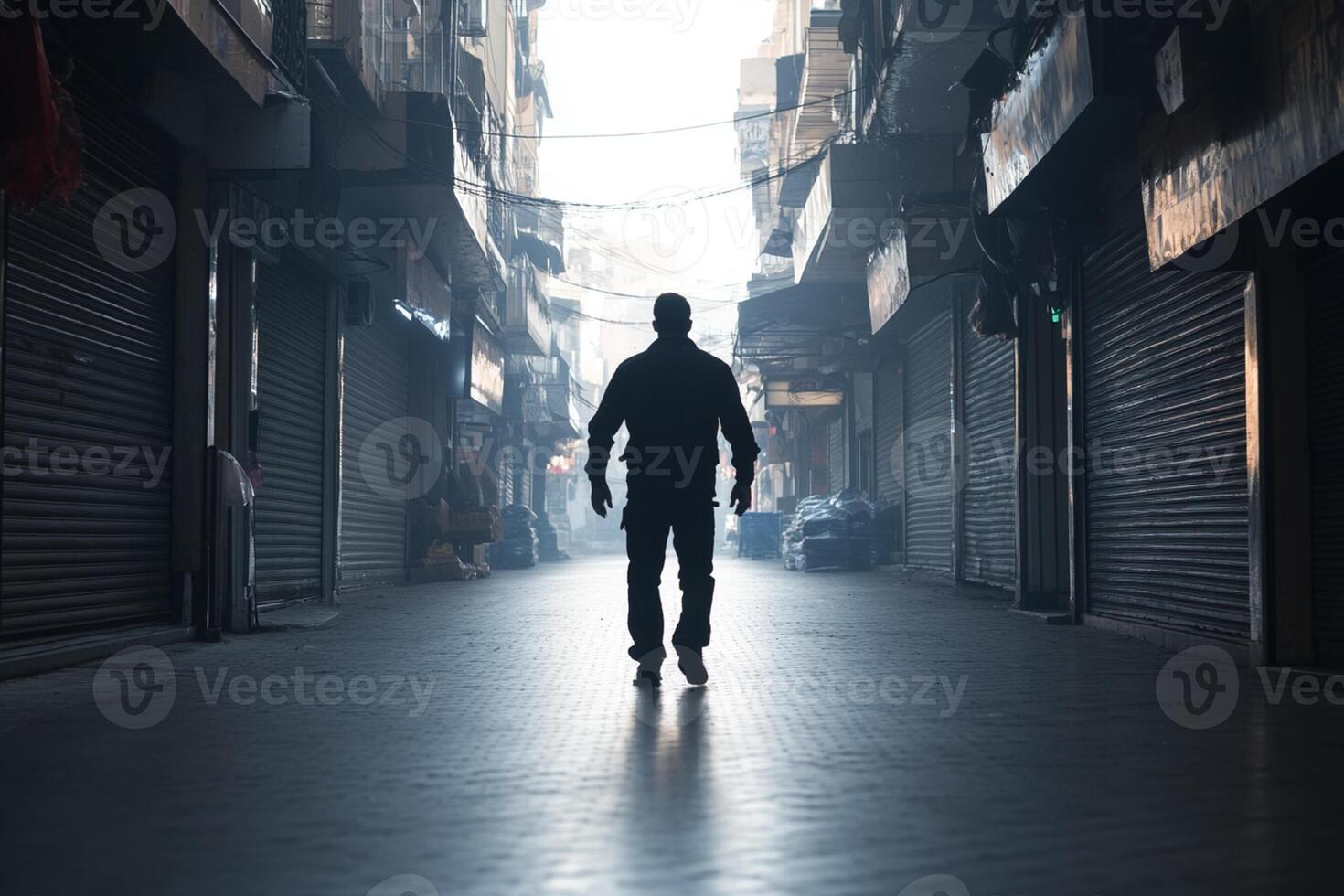 A man walking down an empty street photo