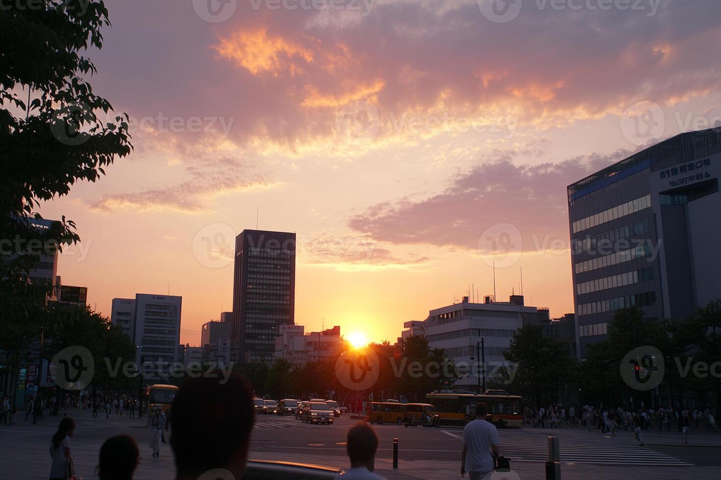 A group of people standing in a city photo