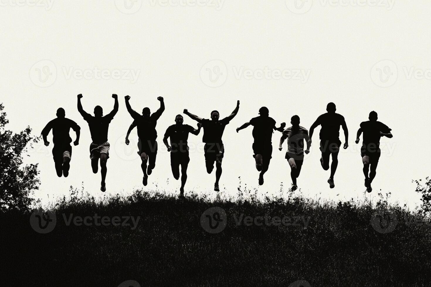 A group of people jumping in the air photo