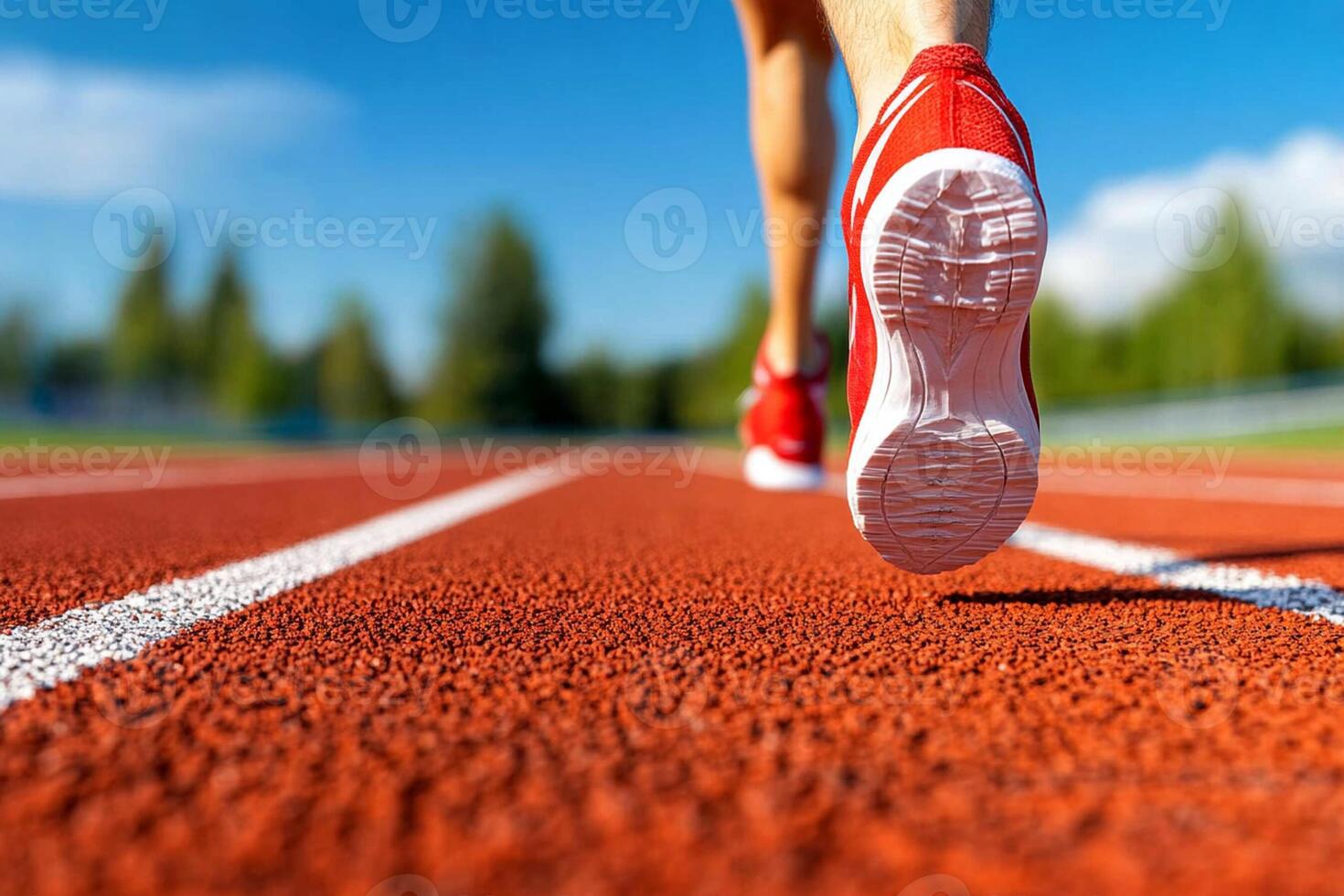 A person running on a track with their shoes on photo