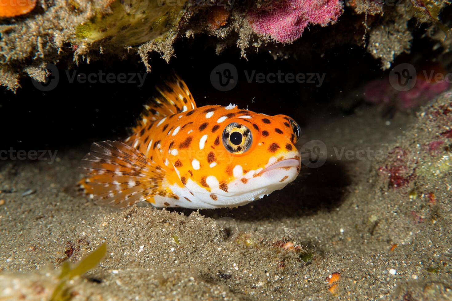 A small orange and white fish with white spots photo