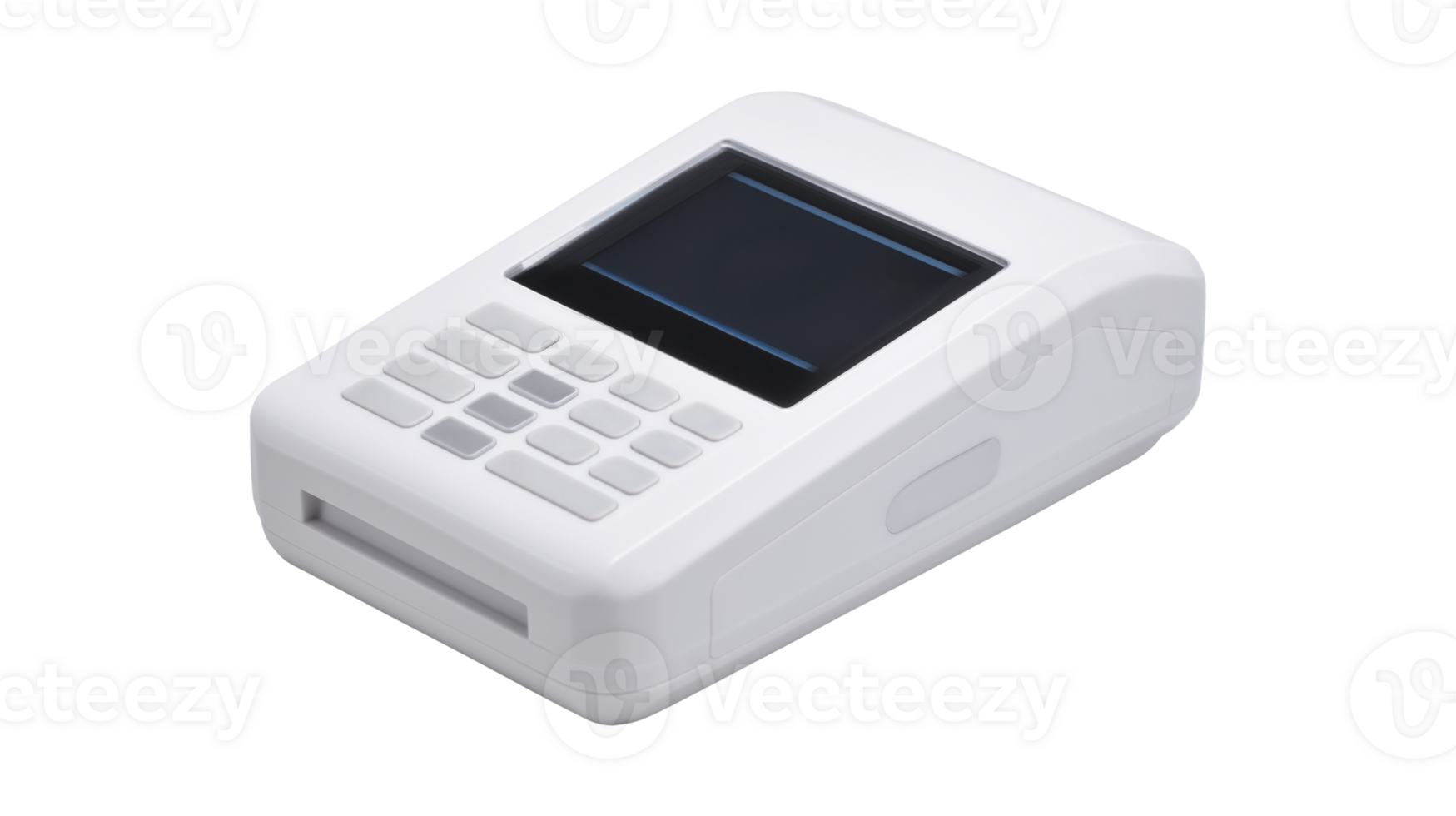 White payment terminal with LCD screen and numeric keypad png