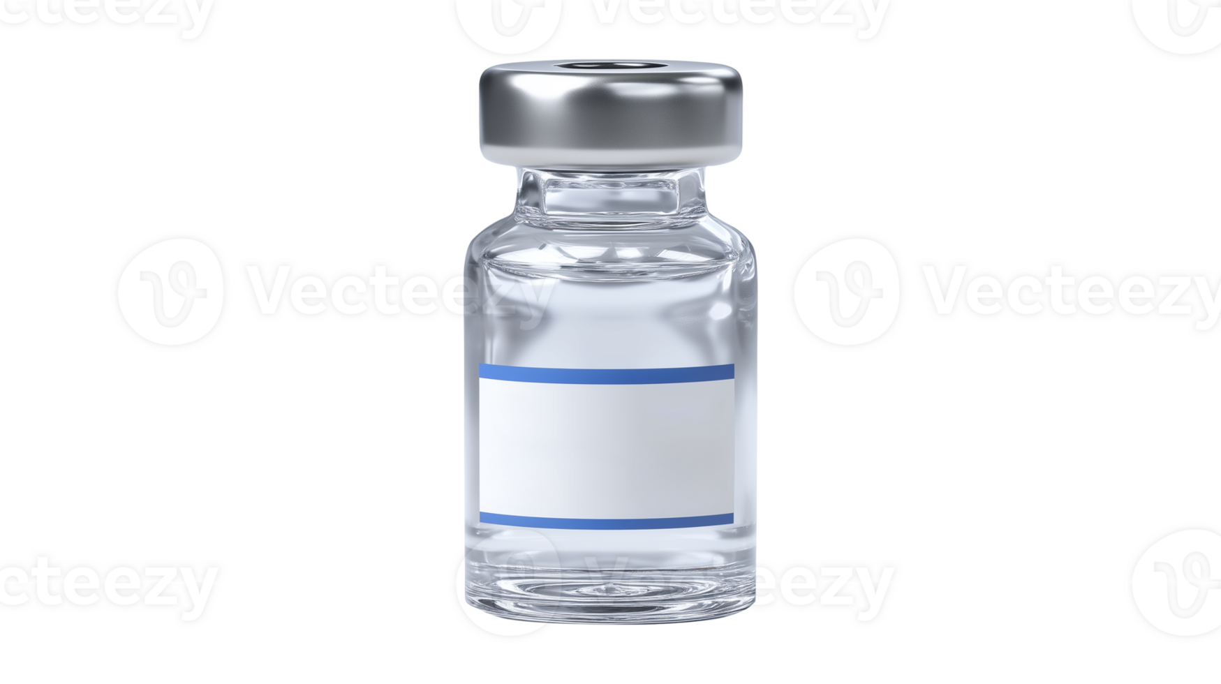 Clinical medication bottle with clear liquid and metal cap png