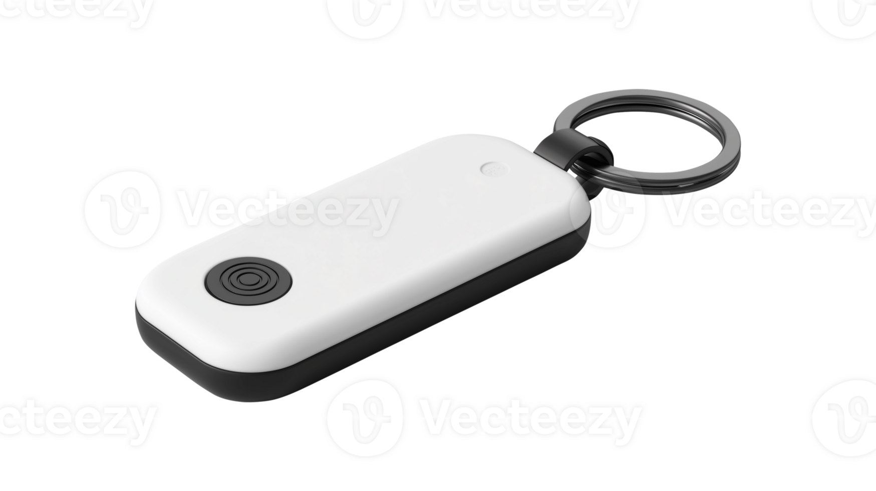 White Bluetooth tracker device with black keychain ring png
