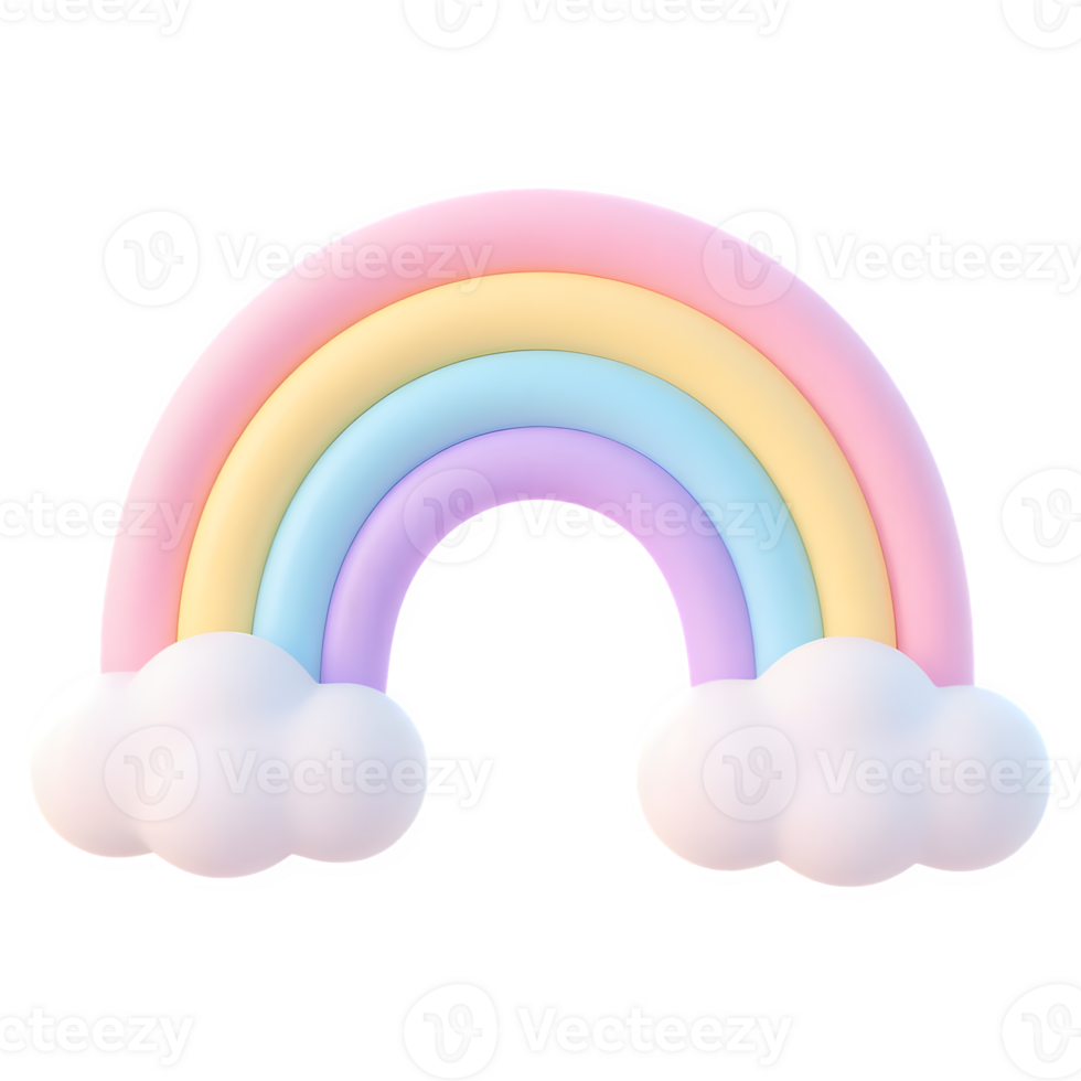 Pastel Rainbow with Clouds Isolated on Transparent Background Scene png