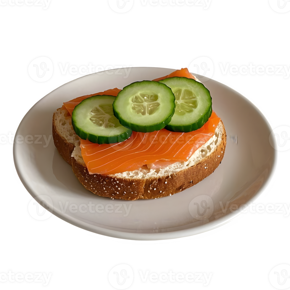 Toast with Cream Cheese Salmon and Cucumber Slices Isolated png