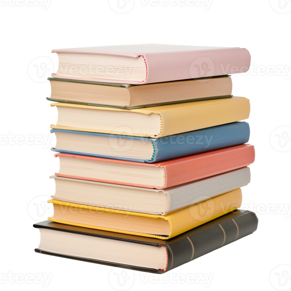 Stack of Colorful Hardcover Books on Transparent Background for Education and Learning Design Use png