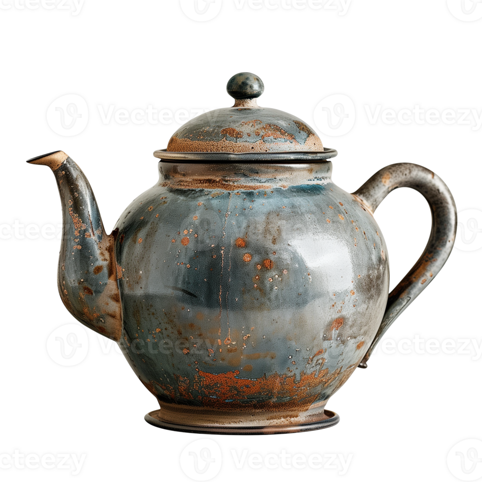 Full View of a Vintage Teapot Isolated on Transparent Background Showcasing Rustic Elegance for Traditional Tea Time Decor png