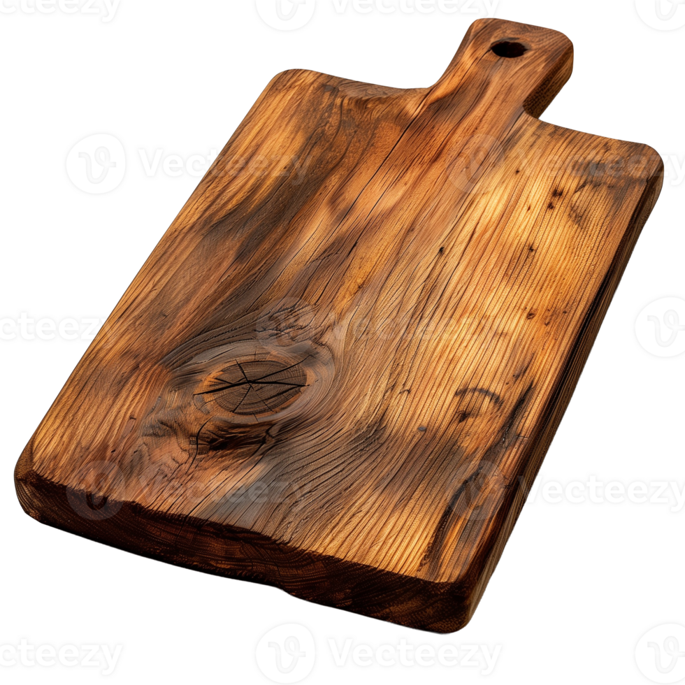 Rustic Wooden Cutting Board Full View on Transparent Background for Kitchen Design and Culinary Presentation Needs png